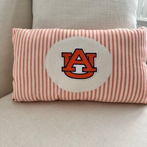 Auburn Orange/White Ticking Stripe Handmade Throw Pillow 10"x16"